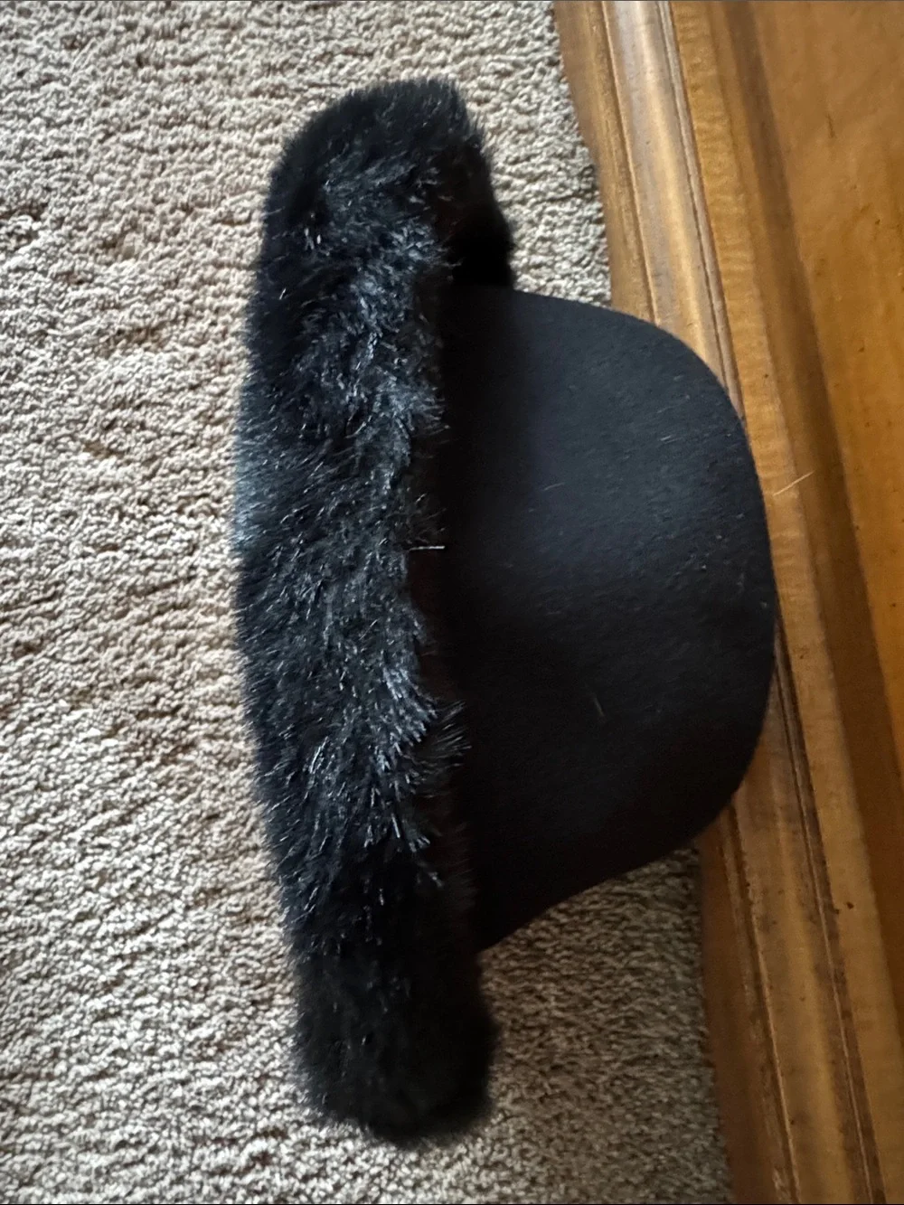 Bloomingdale's Black Wool Cloche with Faux Fur Trim